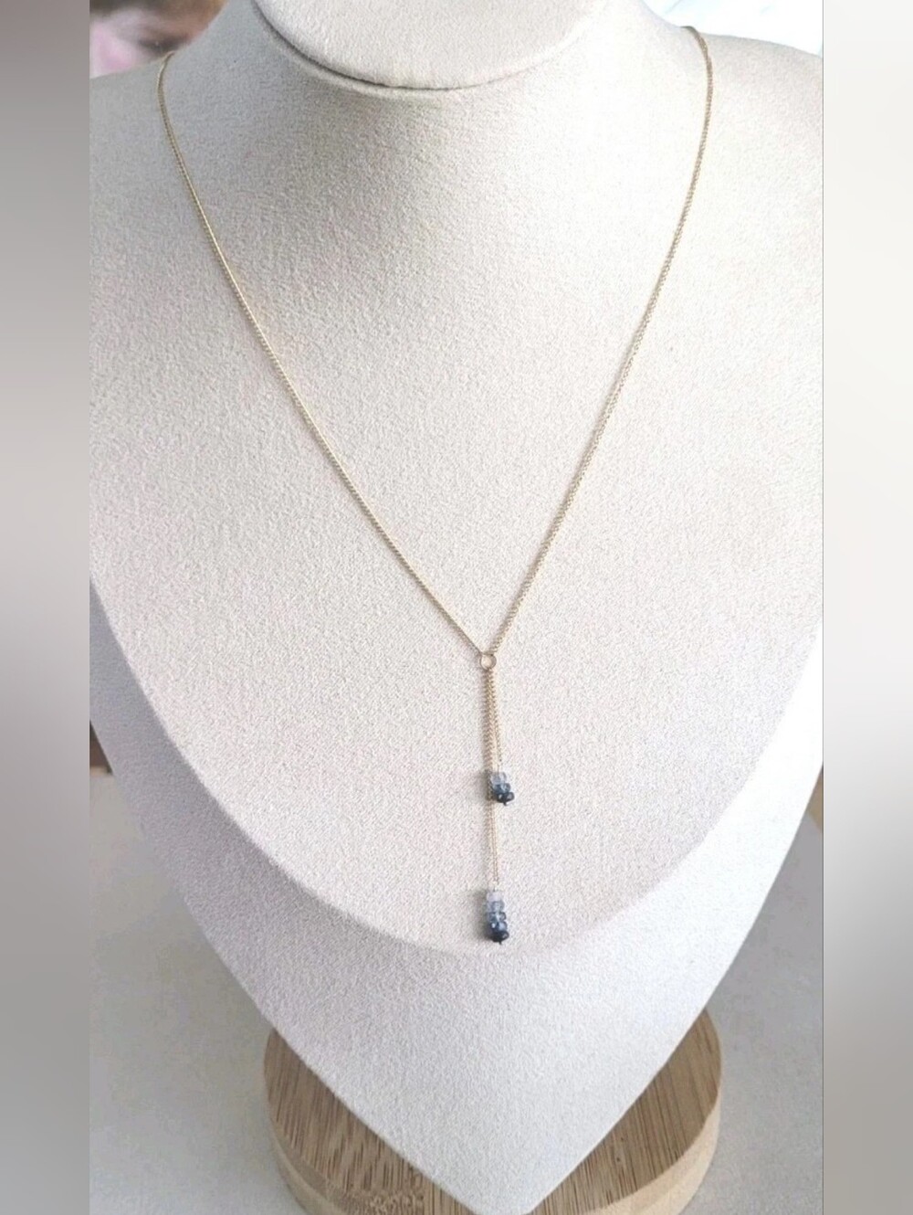Melissa Joy Manning 14K Gold Ombre Sapphire Lariat Necklace MJM 17.5–19.5"